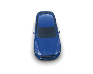 Mavi araba arka planda izole edilmiş. 3d oluşturma.