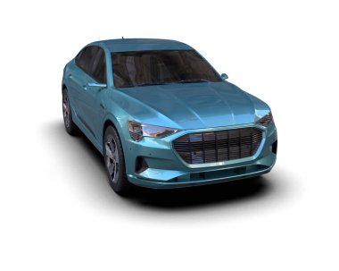 Üç boyutlu modern araba, açık mavi arka planda ve stüdyoda arabası var.