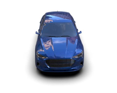 Modern mavi araba. Ön görünüm 3 boyutlu görüntüleme beyaz arkaplan üzerinde izole edildi.