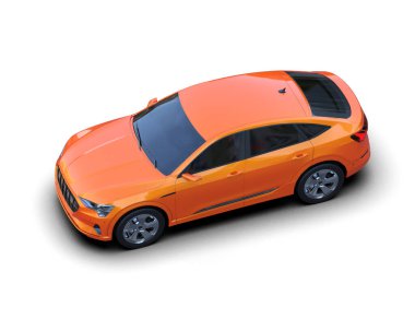 turuncu elektrikli araba beyazda izole edildi.