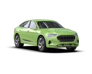 Beyaz arka planda modern yeşil araba. 3d oluşturma