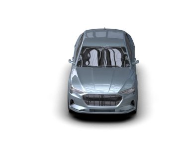 Gri arka planda modern bir araba. 3d oluşturma