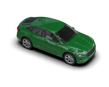 Uzun gölgeli yeşil araba.