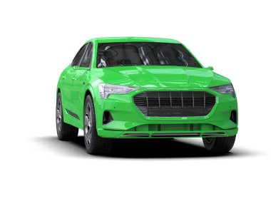 Yeşil yüzeyi olan modern bir araba. 3d illüstrasyon