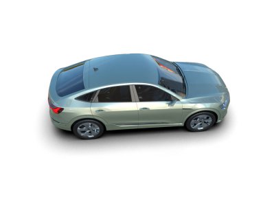 Yazmak için boş yeri olan küçük, beyaz, modern bir araba. 3 Boyutlu Hazırlama