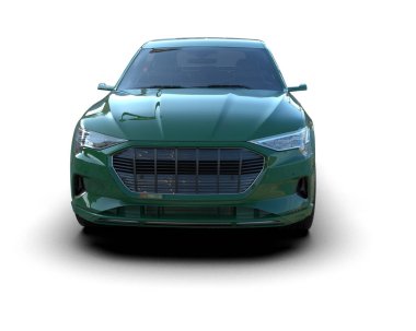 Tasarım için beyaz arka planda yeşil şehir arabası. 3d oluşturma