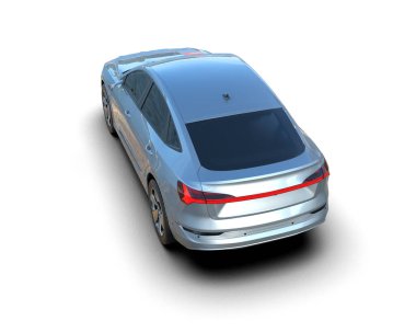 Beyaz arka planda mavi bir araba. 3d illüstrasyon