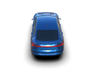 Mavi modern araba beyaz arka planda izole edilmiş. 3d oluşturma