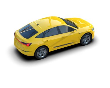 Modern sarı araba beyaz arka planda izole edilmiş. 3d illüstrasyon