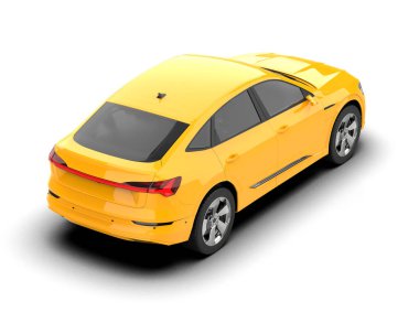 Beyaz arka planda modern şehir sarı arabası