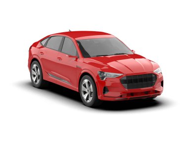 Beyaz arka planda 3 boyutlu kırmızı araba. araba ortamı kavramı