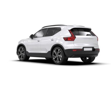 Beyaz arazi aracı beyaz arka planda izole edilmiş. 3 boyutlu resimleme