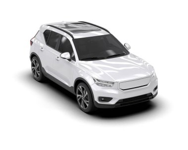 Modern beyaz SUV - ön manzara. Beyaz arka planda izole edilmiş. 3d illüstrasyon