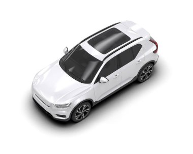 Gri arka planda beyaz modern araba, 3 boyutlu.