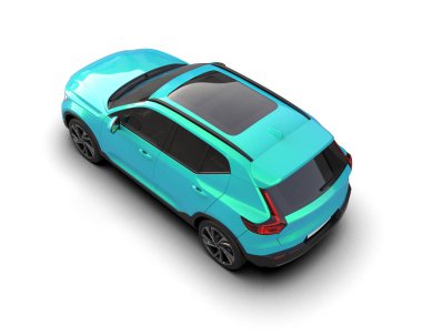 mavi araba beyaz arka planda izole edildi. 3D görüntüleme - illüstrasyon