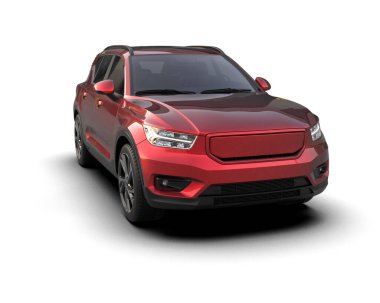 Beyaz arka planda gölgeli modern bir cip arabası. 3d oluşturma