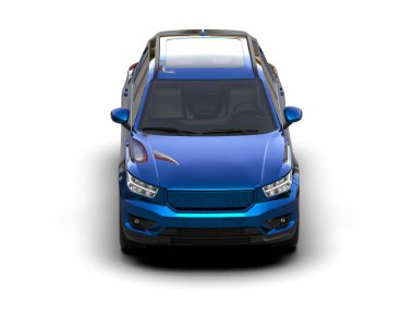 Mavi araba beyaz arka planda izole edilmiş. 3d oluşturma.