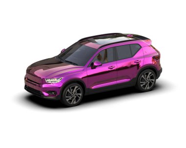 Pembe araba, beyaz arka planda modern SUV. 3d oluşturma.