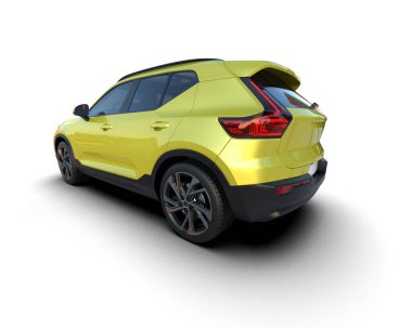 Beyaz arka planda modern kompakt araba. 3d illüstrasyon.