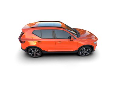 Hafif arka planda modern kompakt araba. 3 boyutlu illüstrasyon. ön görünüm.