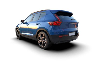 Beyaz arka planda gölgeli modern SUV arabası