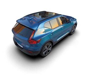 Beyaz arka planda mavi bir SUV 'un 3 boyutlu resmi