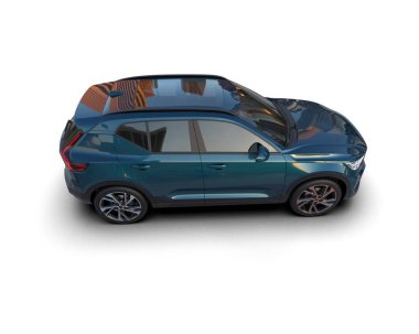 mavi kompakt araba, 3 boyutlu illüstrasyon