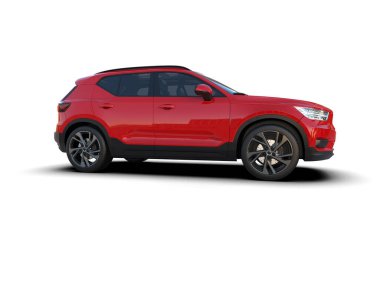 Beyaz arka planda kırmızı bir arabanın 3 boyutlu canlandırması