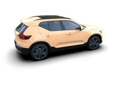 beyaz arka planda modern SUV arabası 3 boyutlu görüntüleme