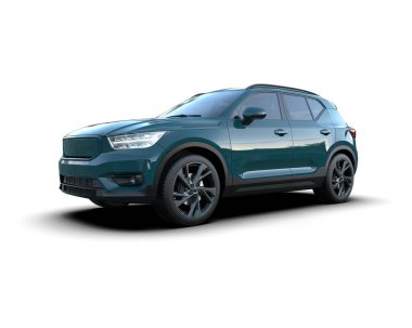 Beyaz arka planda modern bir cip arabası. 3d oluşturma