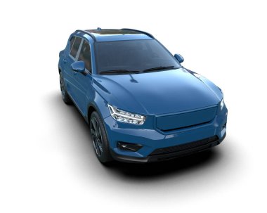 Mavi SUV beyaz arka planda izole edildi. 3d oluşturma