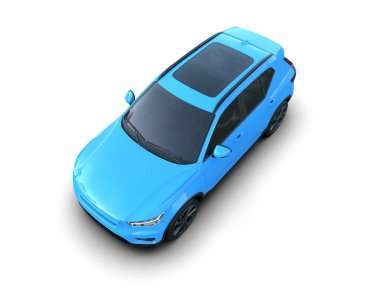 Mavi spor araba beyazda izole edilmiş. 3d oluşturma