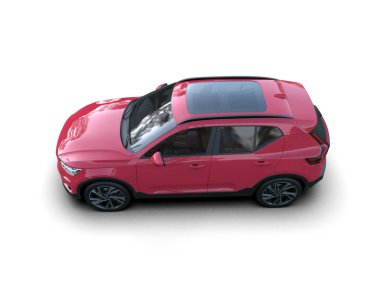 Kırmızı araba beyaz arka planda izole edildi. 3 boyutlu görüntüleme - illüstrasyon