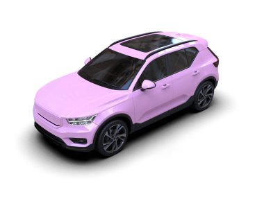 Beyaz arka planda izole edilmiş modern bir arabanın 3 boyutlu daha az jenerik konsepti