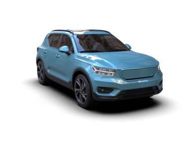 mavi araba beyaz arkaplanda izole edildi