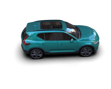 Beyaz arka planda modern bir araba. 3d oluşturma