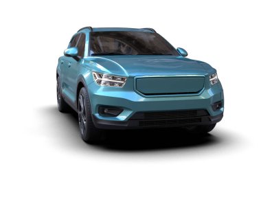 Beyaz arka planda daha az jenerik mavi bir arabanın 3 boyutlu çizimi