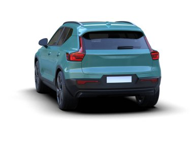 Boş beyaz arka planı olan mavi bir spor araba. 3d oluşturma.