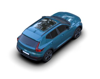 Beyaz arka planda modern bir araba. 3d oluşturma