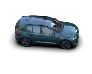 Beyaz arka planda izole edilmiş modern küçük araba. 3d oluşturma