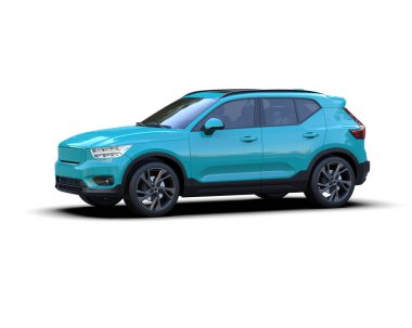 Mavi araba beyaz arka planda izole edilmiş. 3d oluşturma