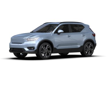 Beyaz arka planda bir araba. 3 boyutlu model - gri bir arkaplanda izole edilmiş