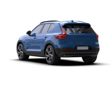 Beyaz arka planda mavi SUV arabası