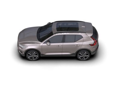 Beyaz bir arka planı olan modern şehir arabası. 3d oluşturma