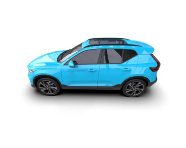 Mavi modern araba, arazi aracı, yandan manzara. 3d oluşturma