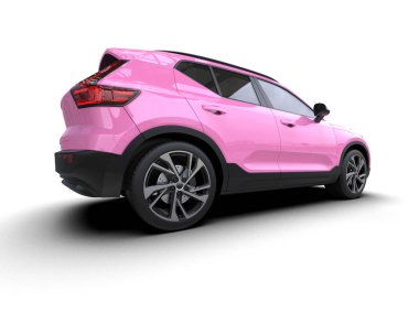 Pembe spor araba şehir ışıkları - arka manzara - 3 boyutlu render