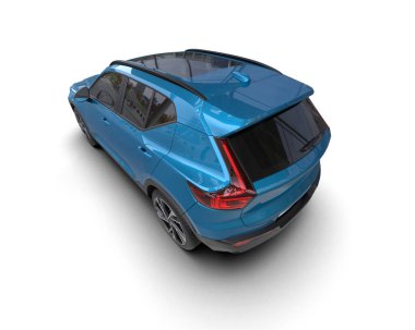 Beyaz arka planda gölgeli modern mavi SUV. 3d oluşturma