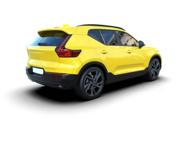 Beyaz arka planda izole edilmiş sarı spor araba..