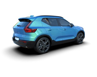 Mavi araba modern aile sedan 3 d illüstrasyon