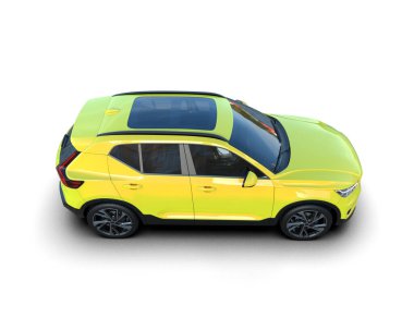 Beyaz arka planda sarı bir cipin 3 boyutlu görüntüsü